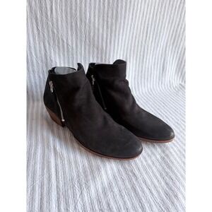 Sam Edelman Packer Black Leather Ankle Boots Dual Zip‎ Almond Toe Block Heel 8M